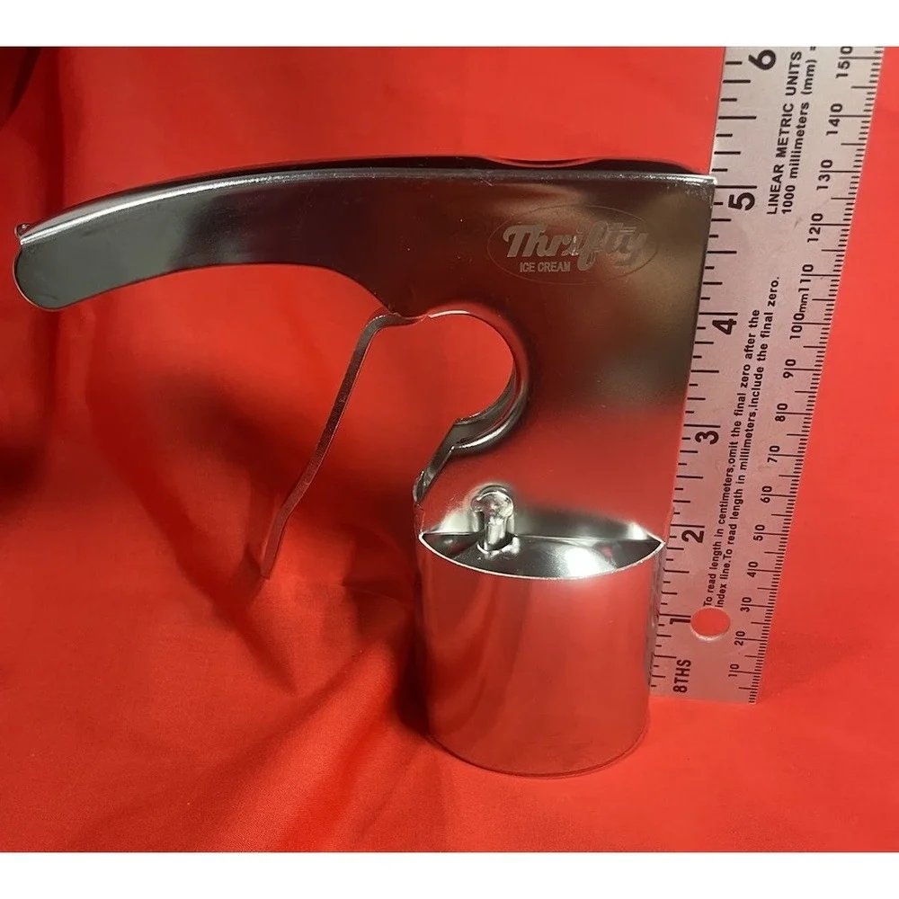 Vintage Thrifty Cylindrical Ice Cream Scoop Stainless Steel Spring Trigger Style